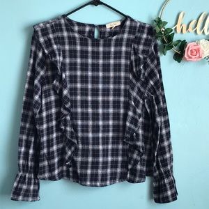 Love Notes Ruffled Plaid Top